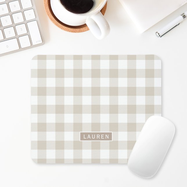 Beige Buffalo Plaid Personalised Mouse Pad (Creator Uploaded)