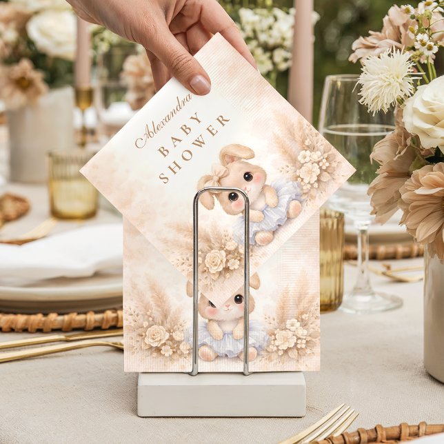 Beige Bunny Floral Baby Shower Napkin (Creator Uploaded)