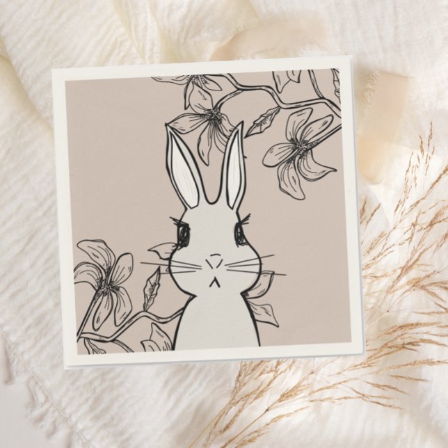 Beige Bunny Floral Spring Napkin (Creator Uploaded)