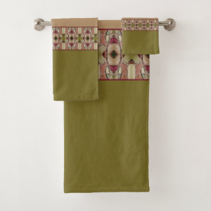 Beige Burgundy and Green Bath Towel Set