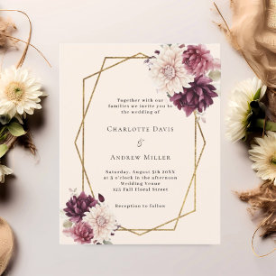 Beige burgundy floral geometric wedding invitation