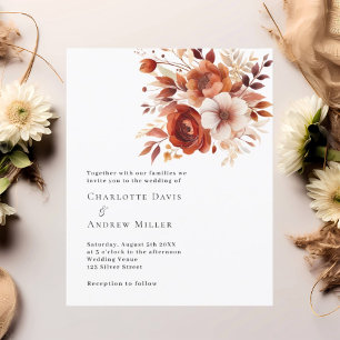 Beige burnt orange florals wedding invitation
