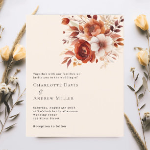 Beige burnt orange florals wedding invitation