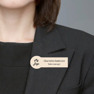 Beige business logo employee magnetic name tag