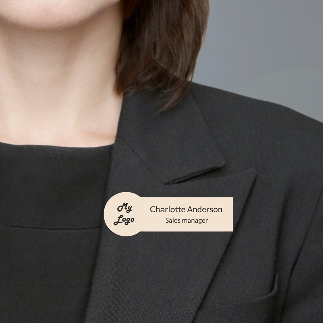 Beige business logo employee magnetic name tag (Creator Uploaded)