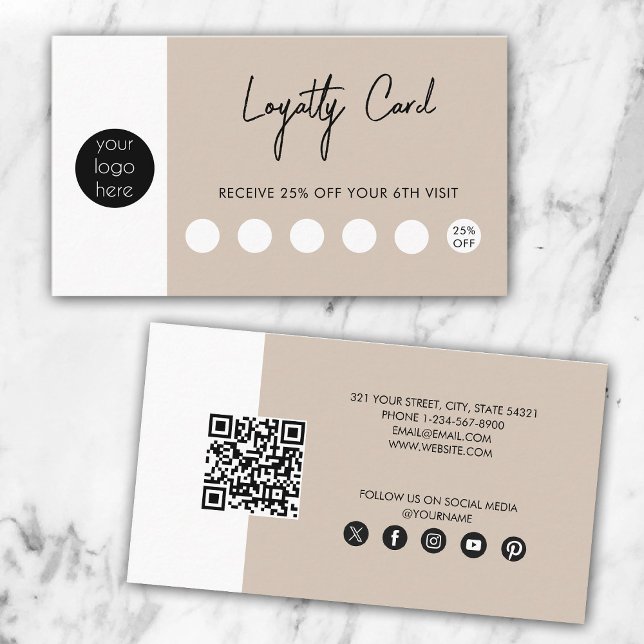 Beige Business Logo QR Code Loyalty  Business Card (Beige Business Logo QR Code Loyalty Business Card)
