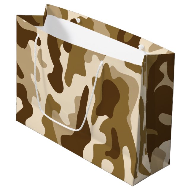 Beige camouflage pattern large gift bag (Front Angled)