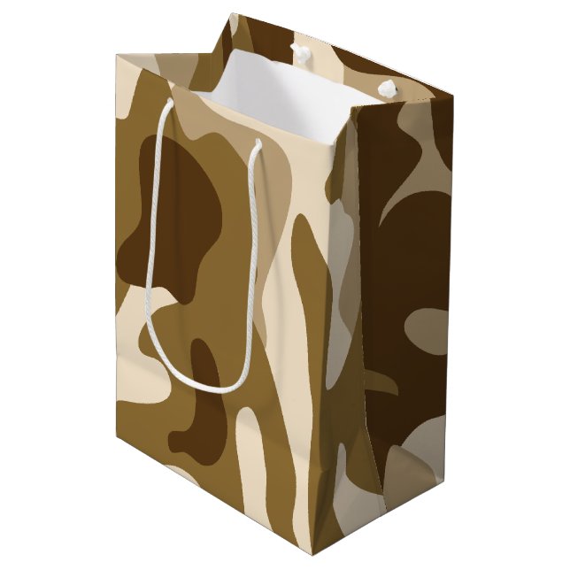 Beige camouflage pattern medium gift bag (Front Angled)