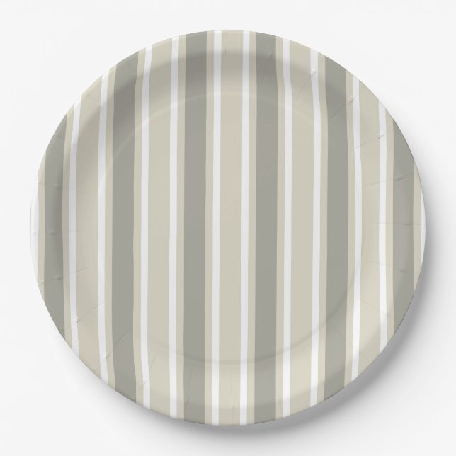 Beige candy stripes paper plate (Front)