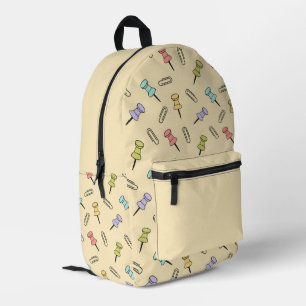 Beige Canvas with Push Pin & Paper Clip Print Printed Backpack