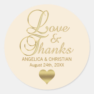 Beige Champagne Wedding Love & Thanks Classic Round Sticker