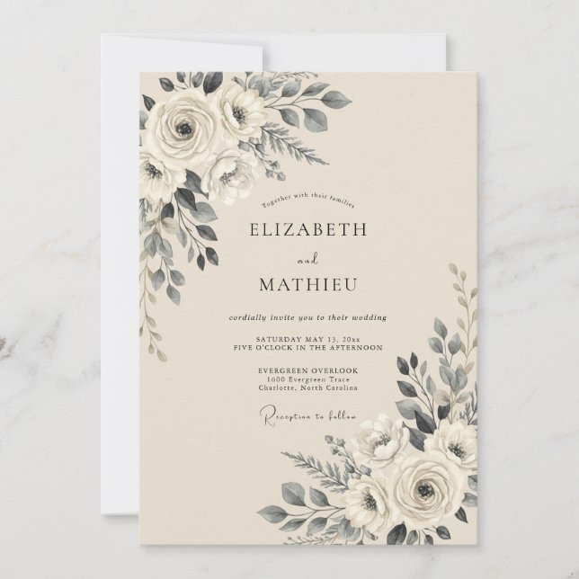 Beige Charcoal Sophisticated Autumn Wedding Invitation (Front)