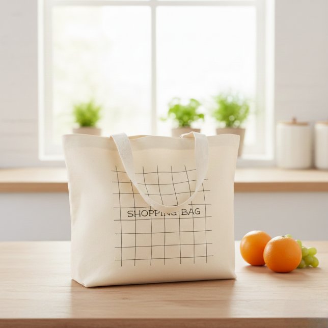 Beige check tote bag, Classic fabric bag, Minimal (Creator Uploaded)