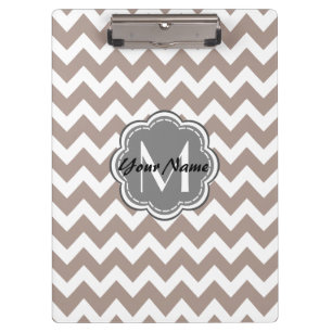 Beige Chevron, Grey Monogram, Personalised Name Clipboard