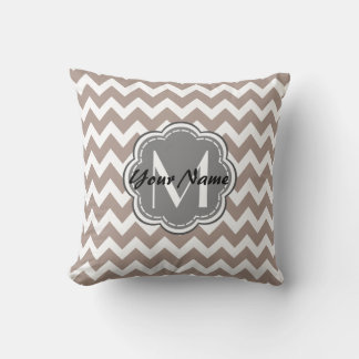 Beige Chevron, Grey Monogram, Personalised Name Cushion
