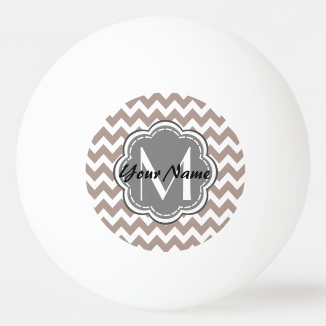 Beige Chevron, Grey Monogram, Personalised Name Ping Pong Ball (Front)