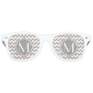 Beige Chevron, Grey Monogram, Personalised Name Retro Sunglasses