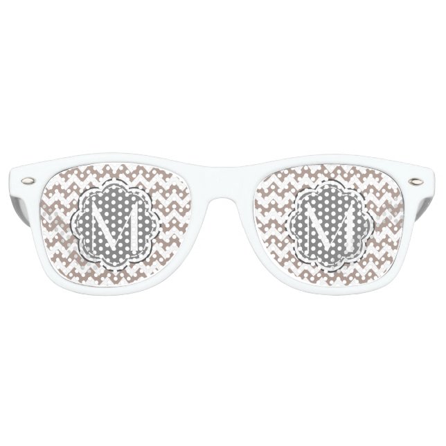 Beige Chevron, Grey Monogram, Personalised Name Retro Sunglasses (Front)
