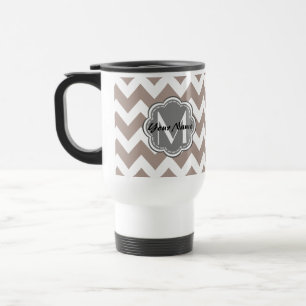 Beige Chevron, Grey Monogram, Personalised Name Travel Mug