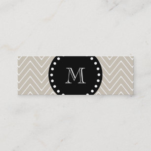 Beige Chevron Pattern Black Monogram Mini Business Card