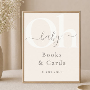 Beige Chic Modern Oh Baby Shower Books Cards Sign