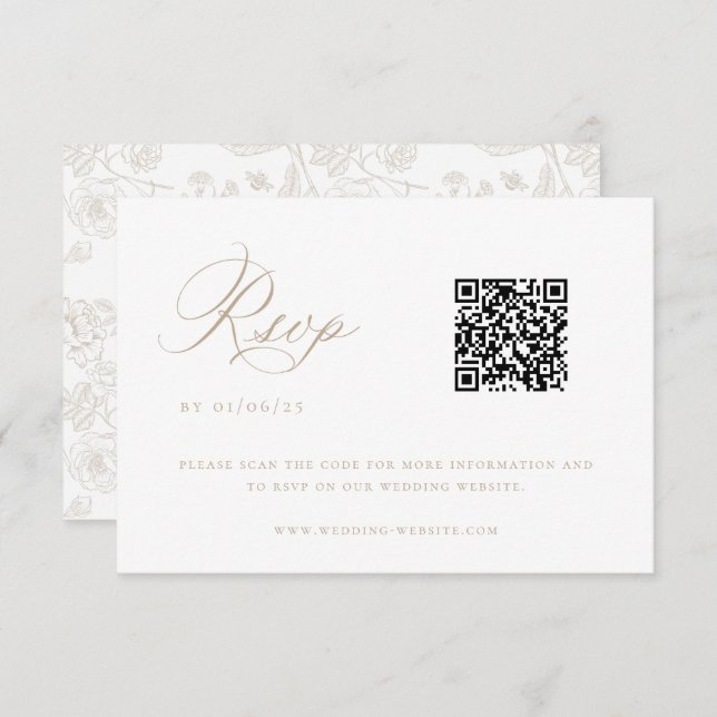 Beige Chinoiserie Wedding QR Code Invitation (Front/Back)