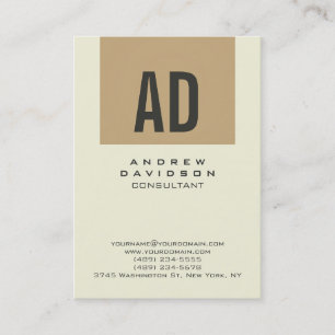 Beige Chubby Trend Vertical Monogram Business Card