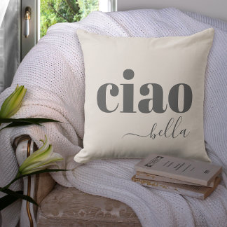 Beige Ciao Bella Hello Beautiful Modern Typography Cushion