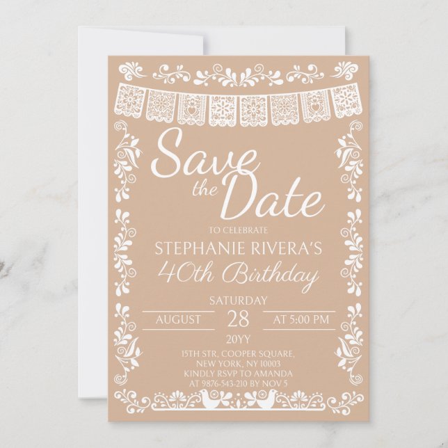 Beige Cielito Lindo Save the Date 40th Birthday Invitation (Front)
