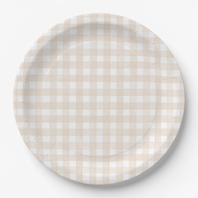 Beige Classic Gingham Paper Plate (Front)