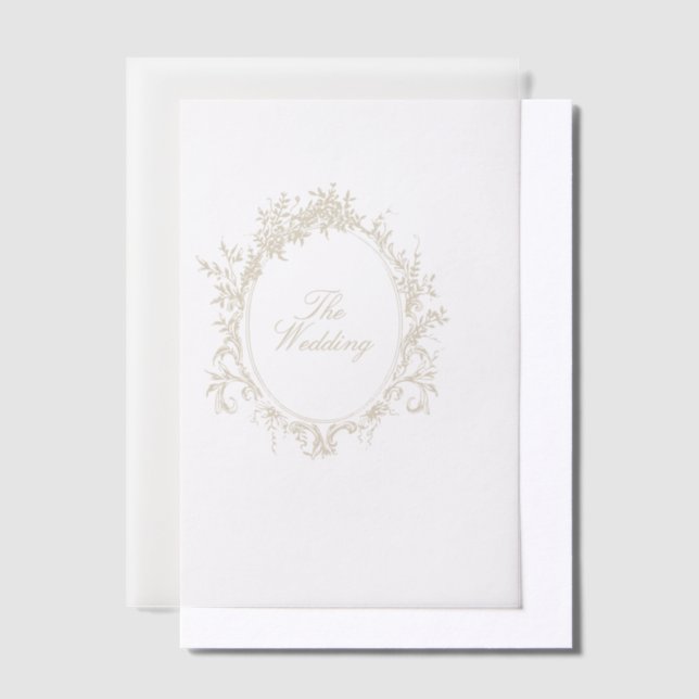 Beige Classic Wreath The Wedding Calligraphy Vellum Invitations (Offset)