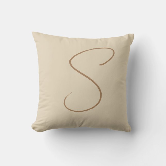 Beige Classical Handwritten Initial Monogram Cushion (Front)