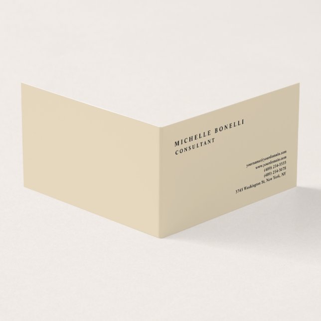 Beige Classical Plain Professional Business Card (Outside)