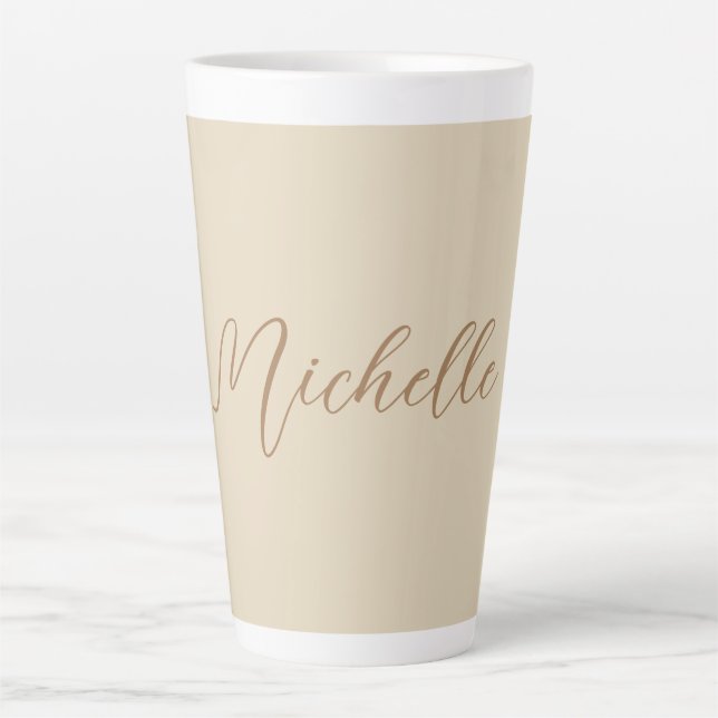 Beige Classical Professional Handwritten Name Latte Mug (Front)
