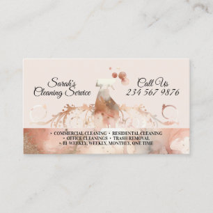Beige Classy Maid Cleaning Services Watercolor Business Card