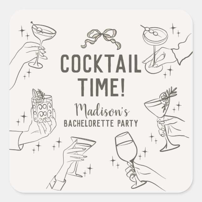 Beige Cocktail Party Bachelorette Envelope Favour Square Sticker (Front)