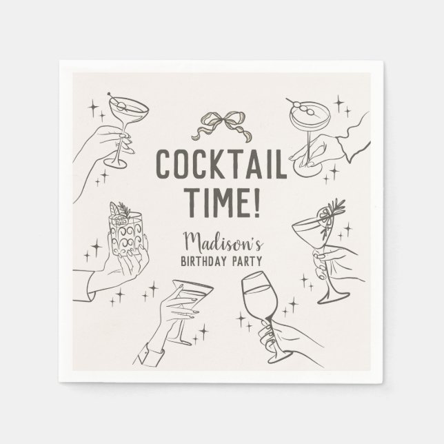 Beige Cocktail Party Retro Birthday Party Napkin (Front)