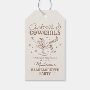 Beige Cocktails and Cowgirls Rodeo Bachelorette Gift Tags