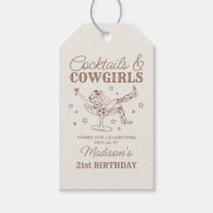 Beige Cocktails and Cowgirls Rodeo Birthday Favour Gift Tags