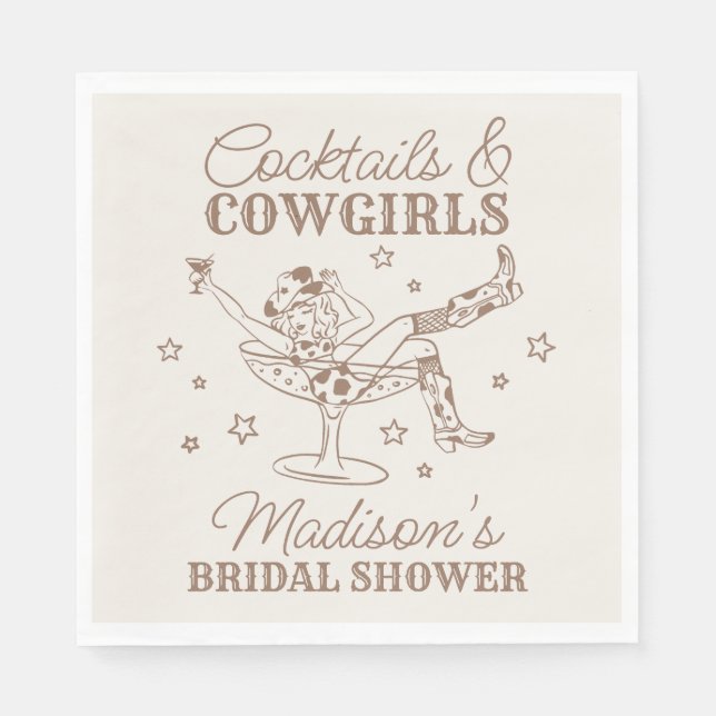 Beige Cocktails and Cowgirls Rodeo Bridal Shower Napkin (Front)