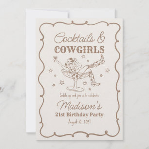 Beige Cocktails & Cowgirls Nashville Birthday Invitation