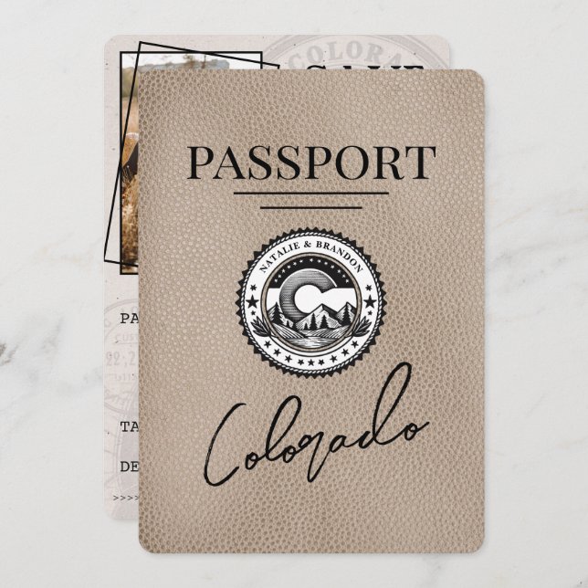 Beige Colorado Passport Save The Date (Front/Back)