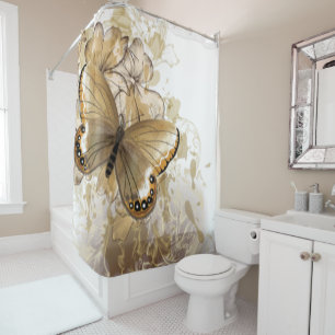 Beige-colored butterflies with a beautiful shower curtain