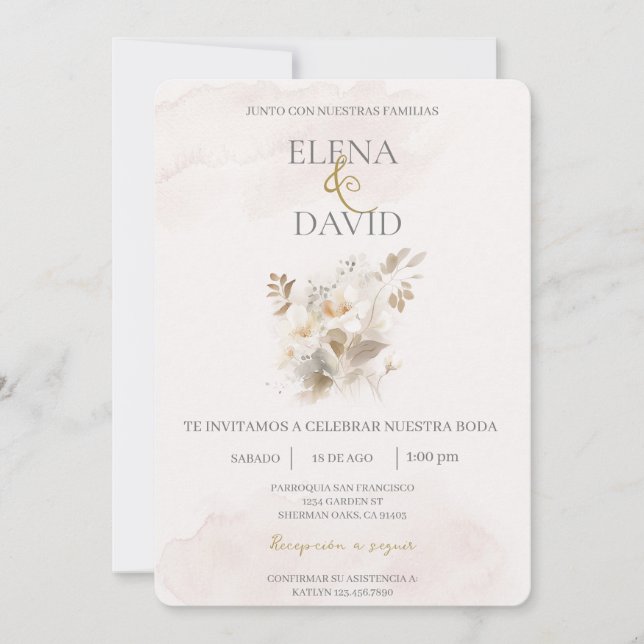 Beige colour Spanish Wedding Invitation (Front)
