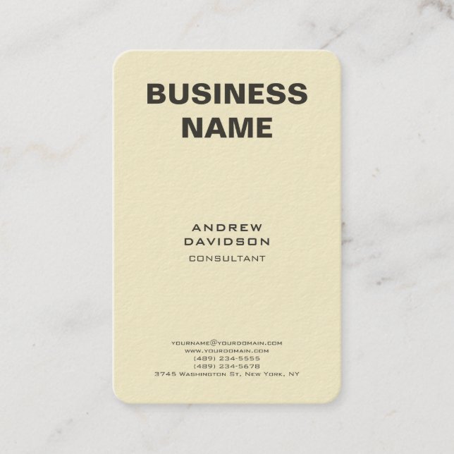 Beige Colour Trendy Vertical Minimalist Design Business Card (Front)