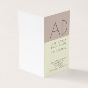 Beige Colour Trendy Vertical Monogram Minimalist Business Card