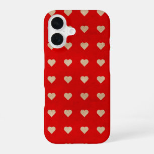 Beige coloured hearts on a red background iPhone 16 case