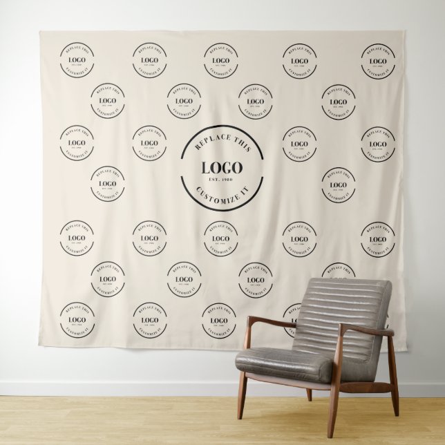 Beige Company Logo backdrop Instant step & repeat Tapestry (In Situ (Horizontal))