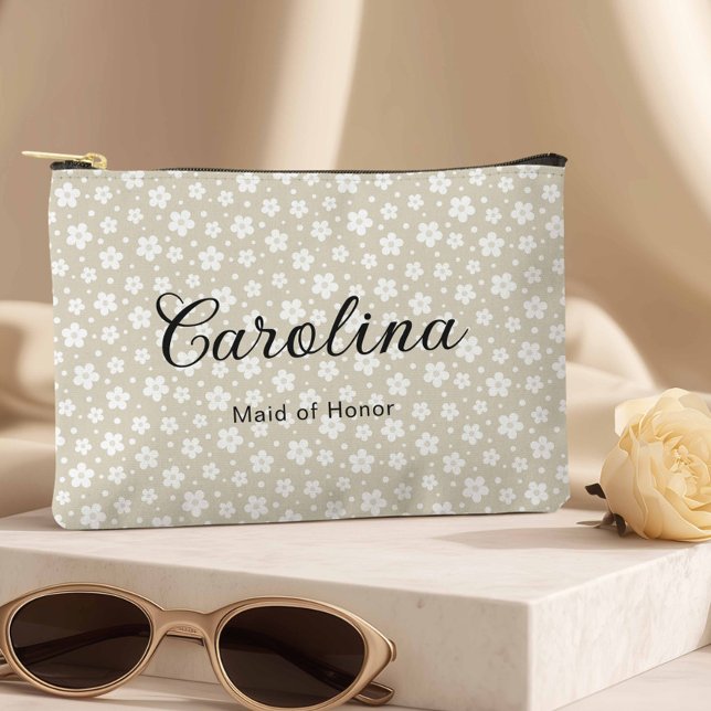 Beige Confetti Flowers Bridesmaid  Accessory Pouch (Creator Uploaded)