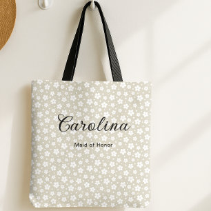 Beige Confetti Flowers Bridesmaid  Tote Bag